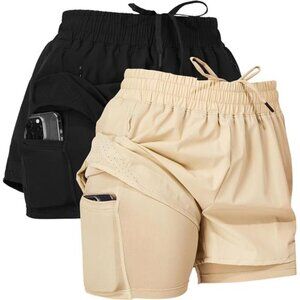 Ultra Performance Gym Shorts Women Pack of 2, Nylon Compression Workout Shorts